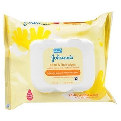 2 packs 25 ct  JOHNSON'S Hand & Face Wipes paraben-free alcohol-free JS1bx