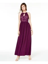 MORGAN & CO Womens Purple Sequined Printed Halter Maxi Formal Mermaid Dress 1