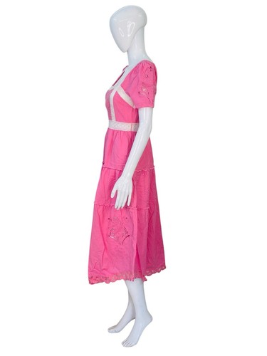 LoveShackFancy Femmes Prairie Crochet Œillet Floral Brodé Midi ROBE TAILLE S - Photo 8 sur 15