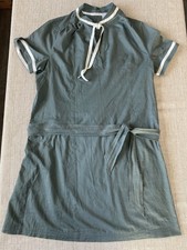 Edeis Shift Dress Olive Green Tie Waist Short Sleeve Size 8