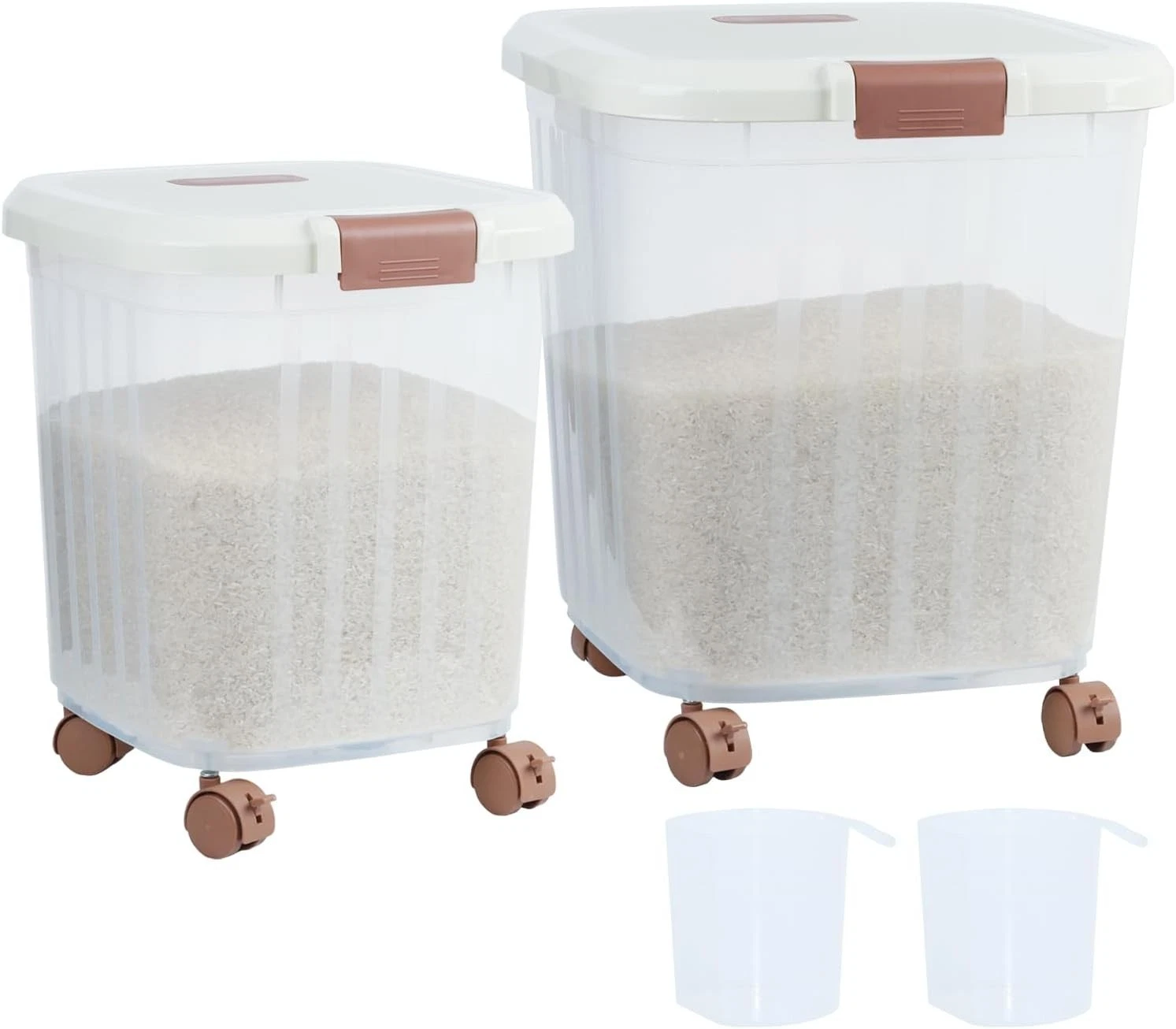 Begino 30LB+50LB Airtight Food Storage Containers w/ Wheels For Grain & Pet Food