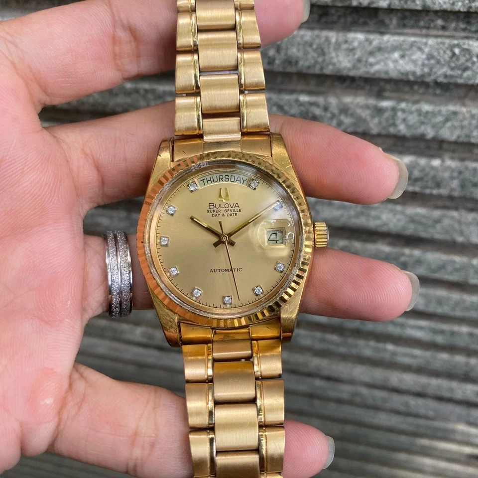 Rare Bulova President Super Seville Day Date Diamond Automatic Vintage Men Watch - image 3 of 4