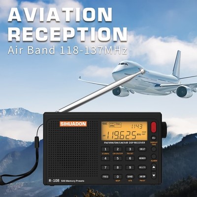 XHDATAT R-108 Portable Digital Radio AM FM SW LW Airband Full Band DSP Receiver