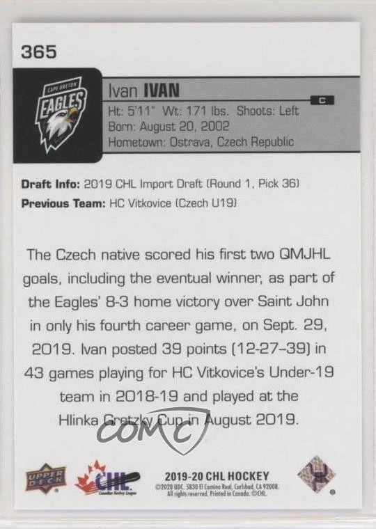 2019-20 Upper Deck CHL Star Rookie SP Ivan Ivan #365 - Image 2 of 2