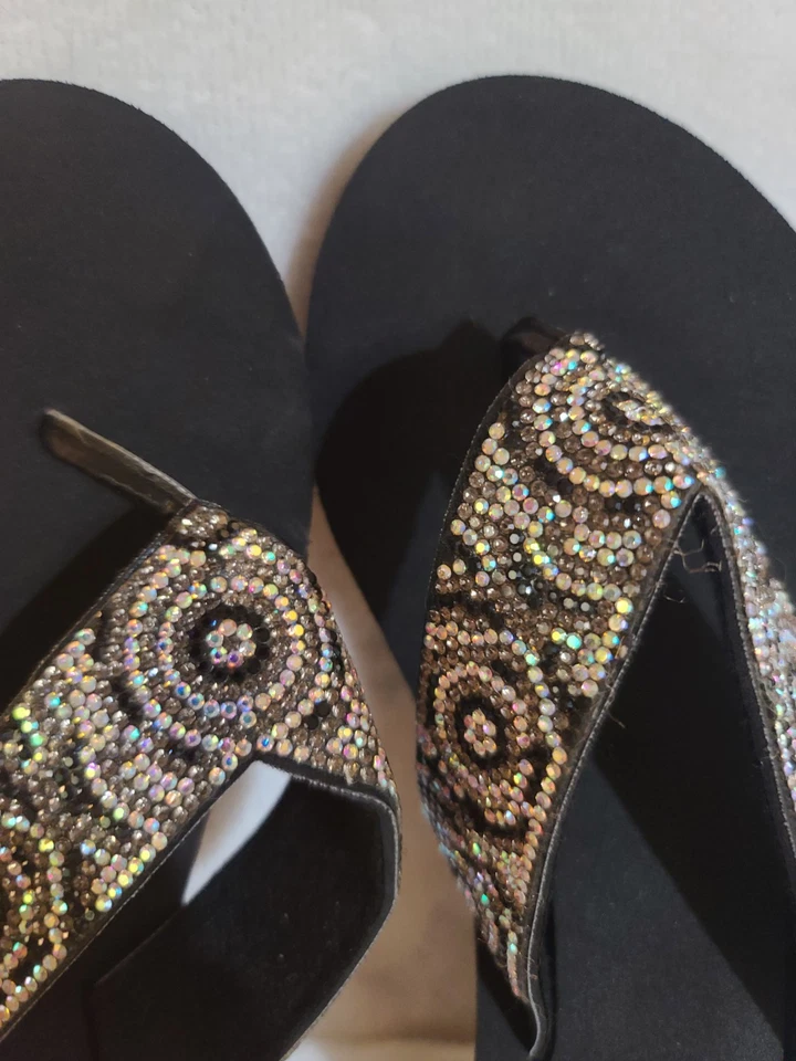 Chanclas de cuña Mixit para mujer talla 7 estrás negras brillantes nuevas Foto 4 de 4