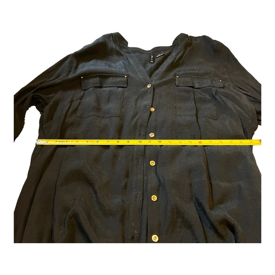 Blusa Top New Directions Para Mujer 3x Abotonada Negra Sólida Manga Larga Camisa Foto 4 de 4