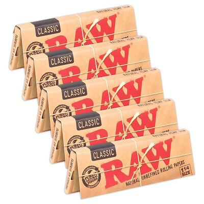 RAW Rolling Papers 1 1/4 Classic Natural Cigarette Paper 1.25 (5 Booklets)