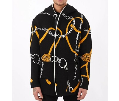 ONE IN A MILLION SWEATER - CARDIGAN - BLACK AND GOLD-C751-1 - Men's Size Medium.