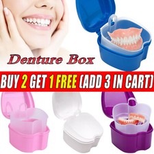 Denture Bath Case Dental False Teeth Storage Box with Hanging Net Container NEW