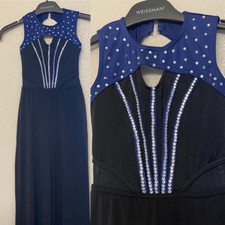 Weissman solo custom dance costume black blue jersey Flare Leg Unitard 15930 MC