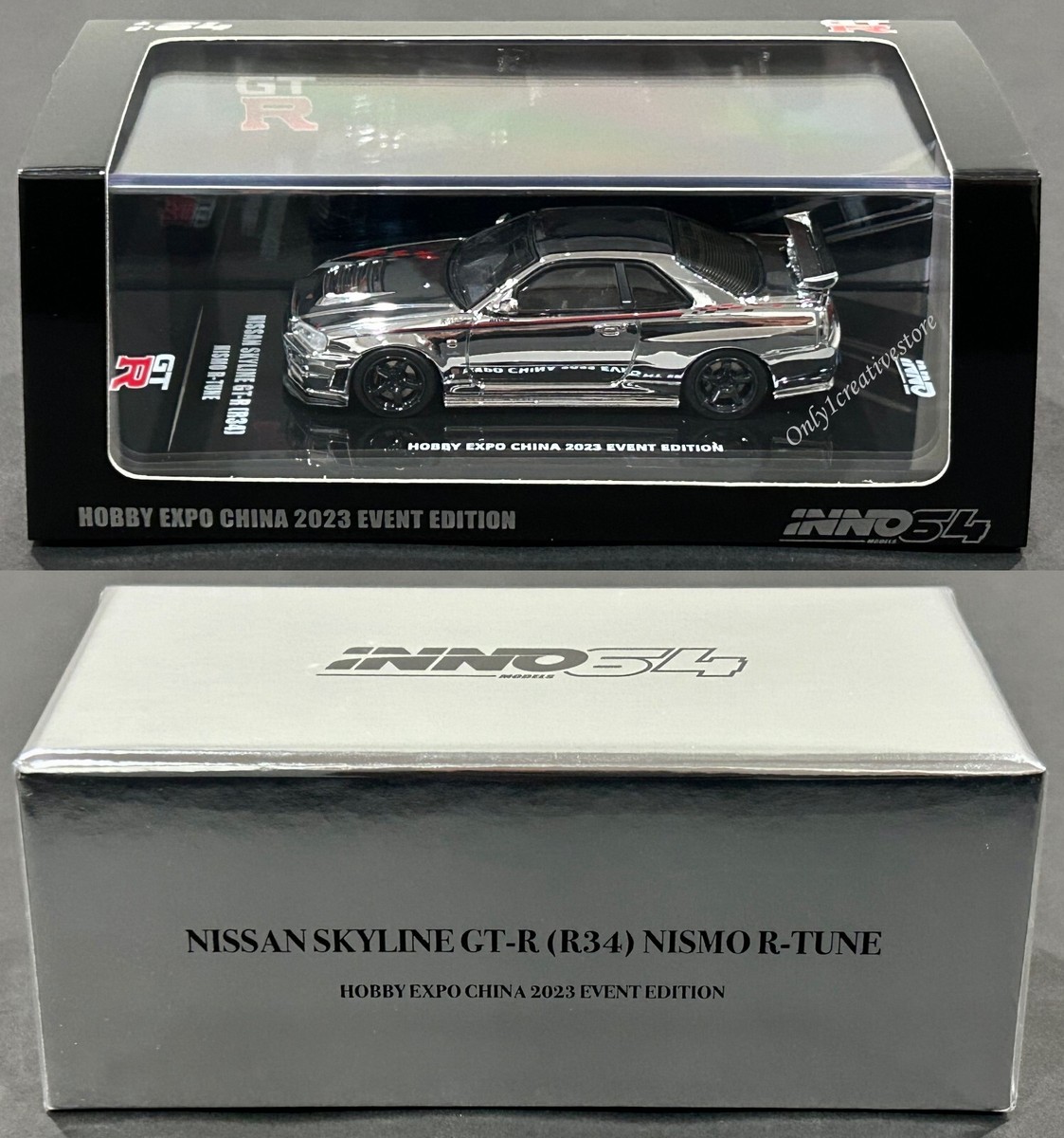 イノモデル64日産スカイラインGT-RR34R-TUNE Inno64 Nissan Skyline GT-R R34 R-Tune Active Red with Carbon