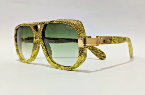 CAZAL Sunglasses Full Yellow Snake Skin Gold Frame Green Tinted Lens Eyewear