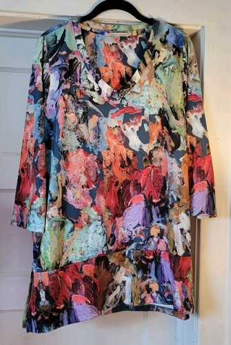 Soft Surroundings Shirt Damen Größe M Blumenmuster Abstrakt Tunika 3/4 Arm