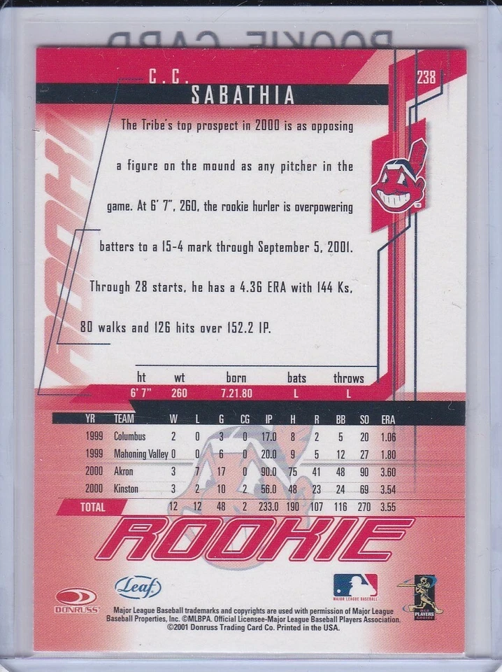 C.C. TARJETA DE NOVATO SABATHIA Hoja R&S Estrellas Béisbol RC CC Clevleand NY Yankees! Foto 2 de 2