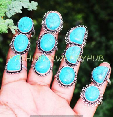 Turquoise Gemstone Ethnic Handmade 5pcs Fashion Ring Lot FR-1409