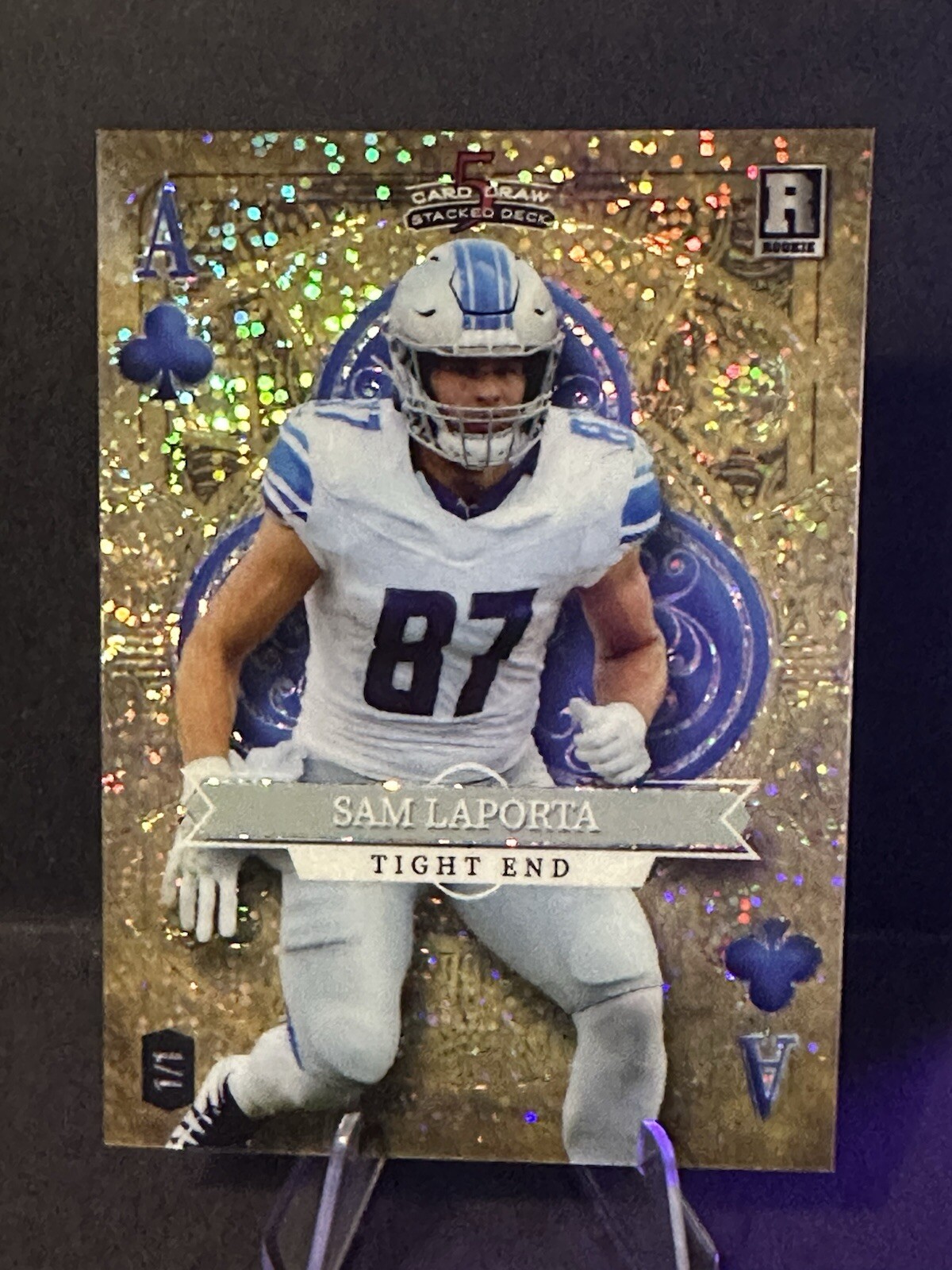 2023 Wild Card 5 Card Draw Sam Laporta Ace of Clubs 1/1 Rookie Card Holo-Lux