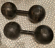 Vintage Unmarked Jackson Globe Dumbbells 55lbs Set Of 2