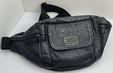 Black Leather Fanny Pack Waist Belt Bag 4 Compartment Adjustable Multi Zippers