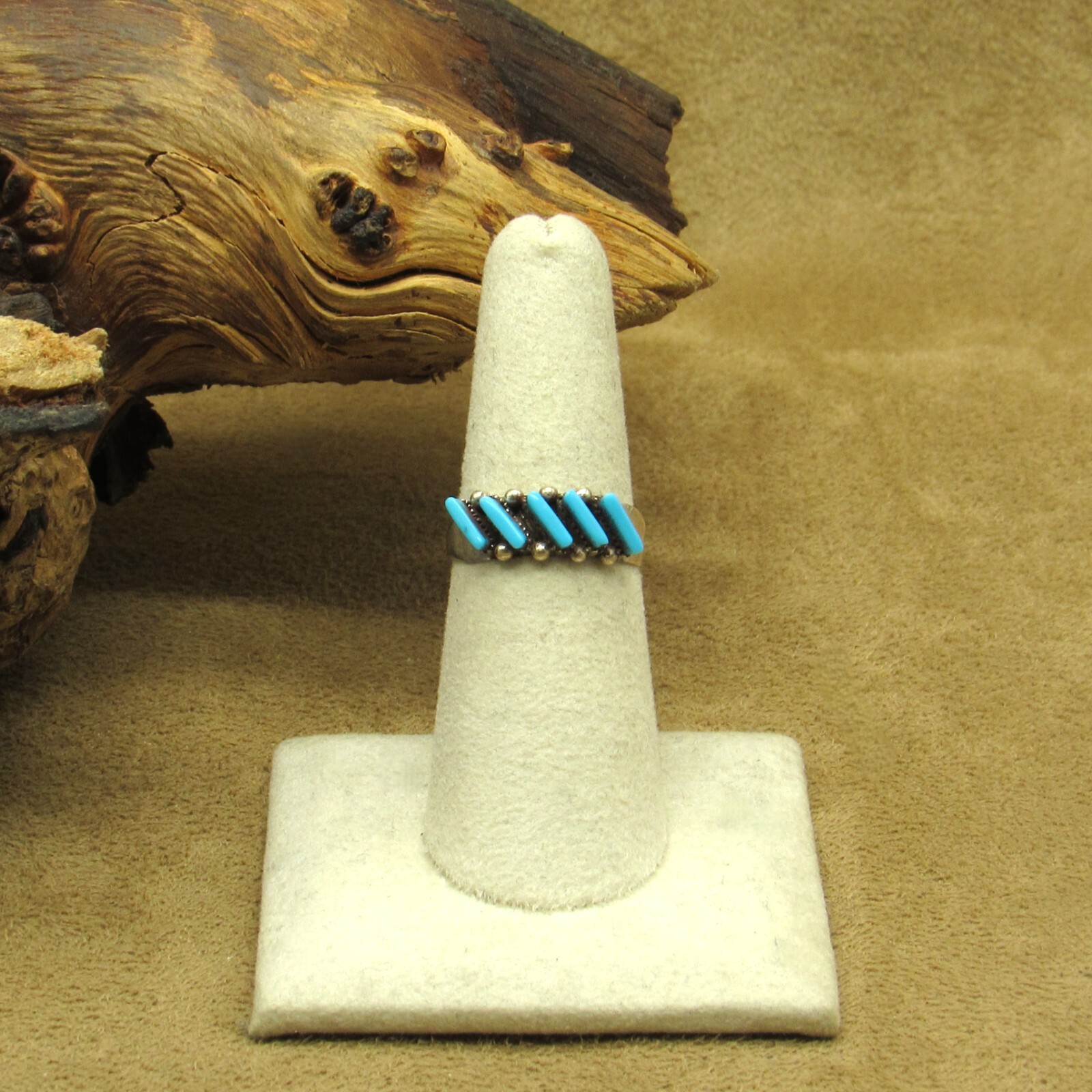 Sterling Silver Diagonal Design Block Turquoise R… - image 1