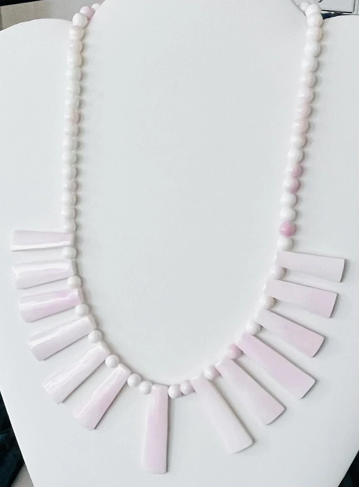ВИНТАЖНЫЙ молока стекла белый розовый люцит панели нагрудник ожерелье 18» - Изображение 3 из 4