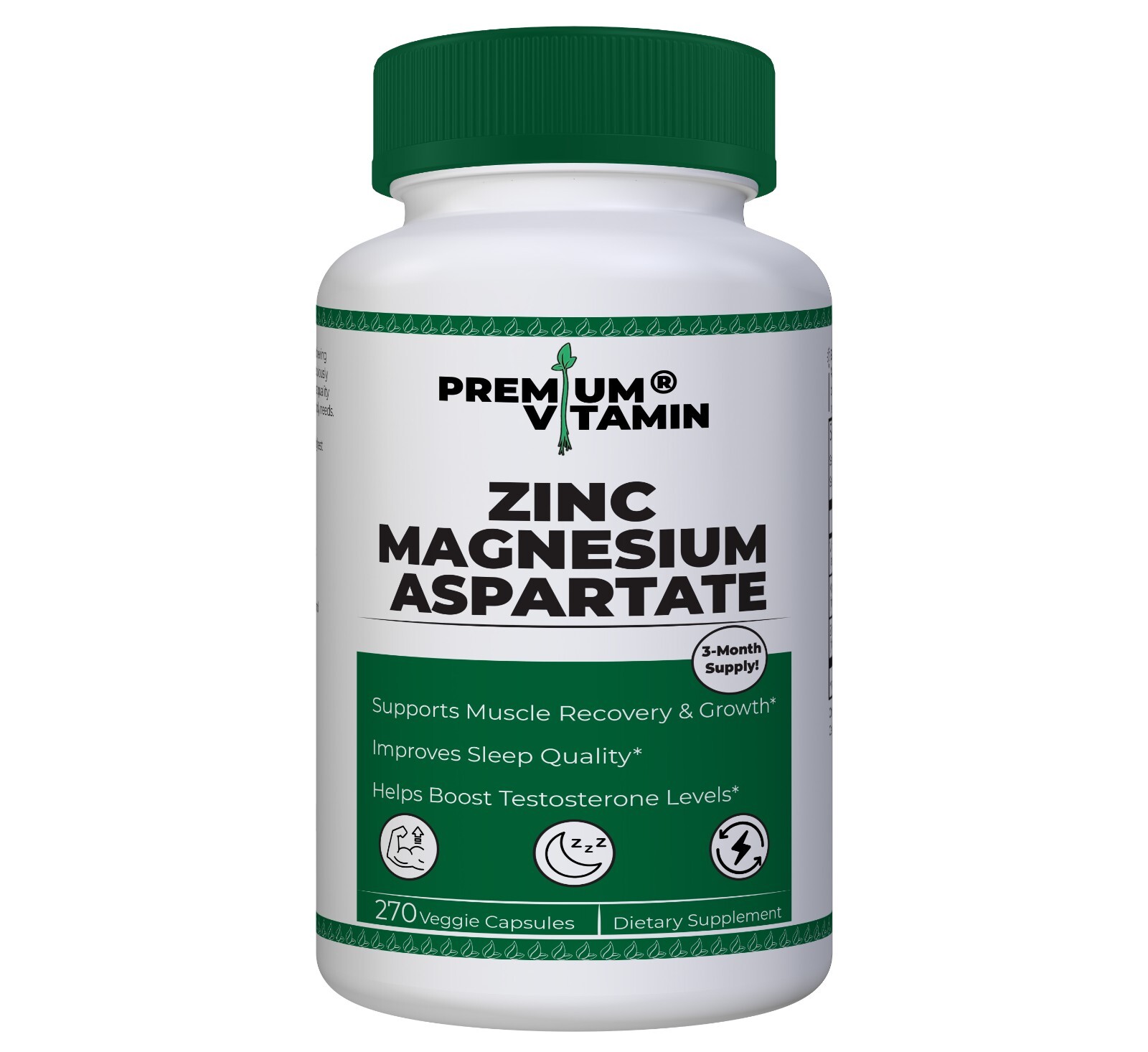 ZMA Supplement by Premium Vitamin | 3-MONTH SUPPLY! | 270 Veggie Capsules