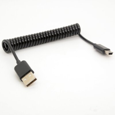 Mini USB Cable Spiral Coiled USB 2.0-A to Mini-B 5-Pin Data Sync & Charger Le...