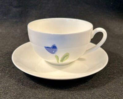 Crate & Barrel Anna's Artistry Cup & Saucer Set Blue Flower EUC | eBay