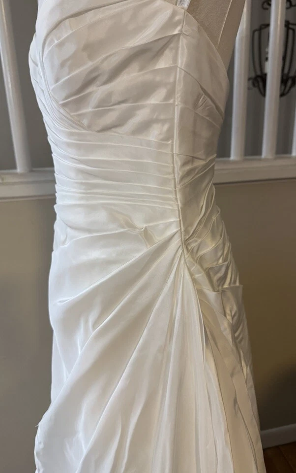 Vestido de novia David blanco tafetán sin tirantes tren desmontable 101588 nuevo con etiquetas Foto 3 de 4