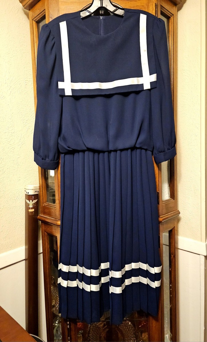 R.E.O Vintage 70s Navy Blue Bib Dress Womens Medium R.E.O Vintage 70s Navy Blue Bib Dress Womens Medium