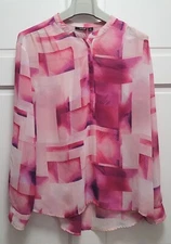 a.n.a. A New Approach Sheer Polyester Long Sleeve Blouse - Pink Abstract - Large