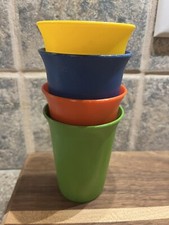 4 Vintage Tupperware Kids Tumblers 7oz Cups Green Blue Red Yellow Primary 109
