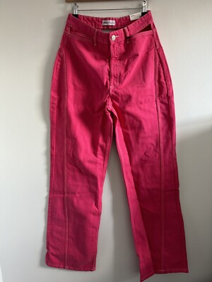 Zara Damen High Rise Full Length Wide Leg Hot Pink Jeans Gr.UK10 UVP32 