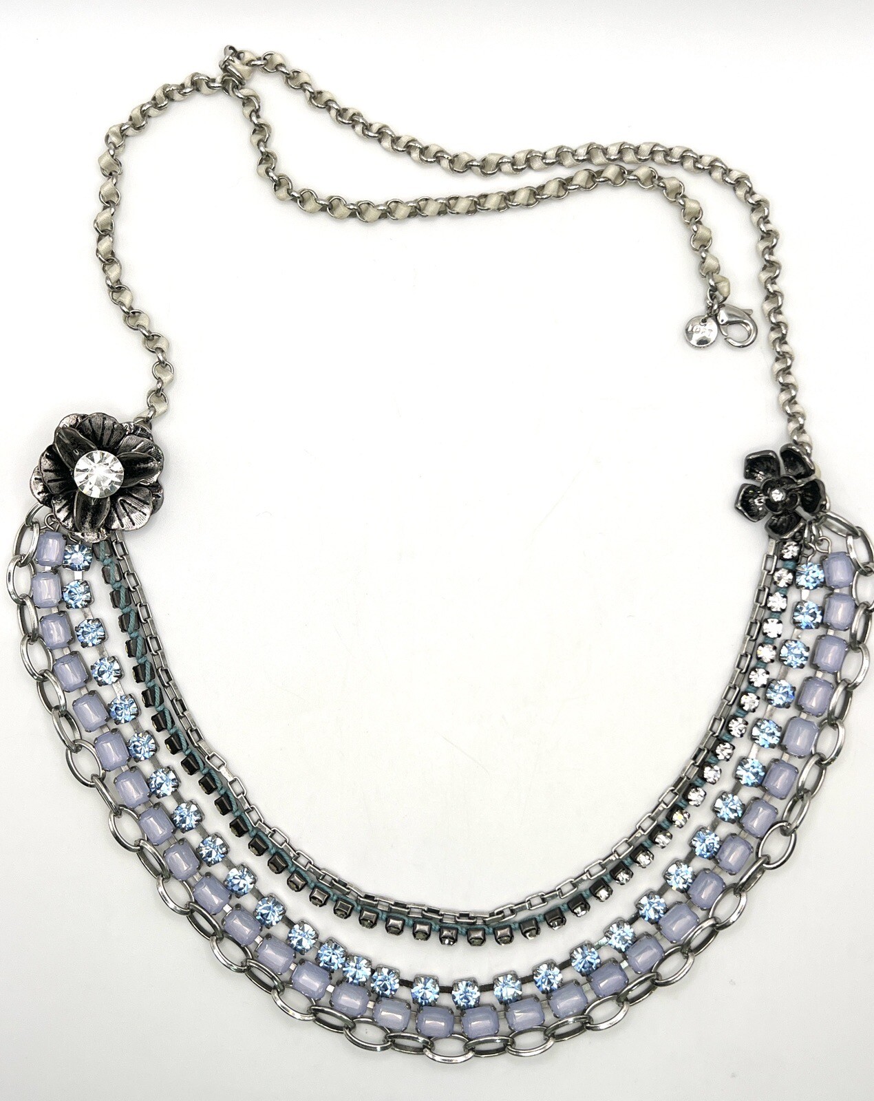 Loft Silver Blue Rhinestone Statement Necklace Mu… - image 1