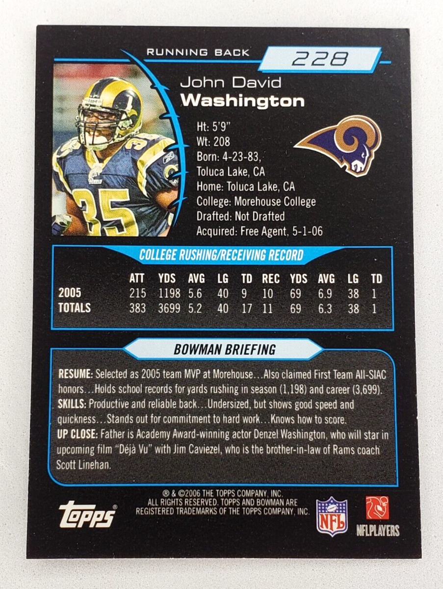 2006 Bowman Football John David Washington RC #228 St. Louis Rams