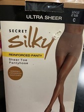 Secret Silky Pantyhose Sheer Reinforced Panty Jet Black Size C. New