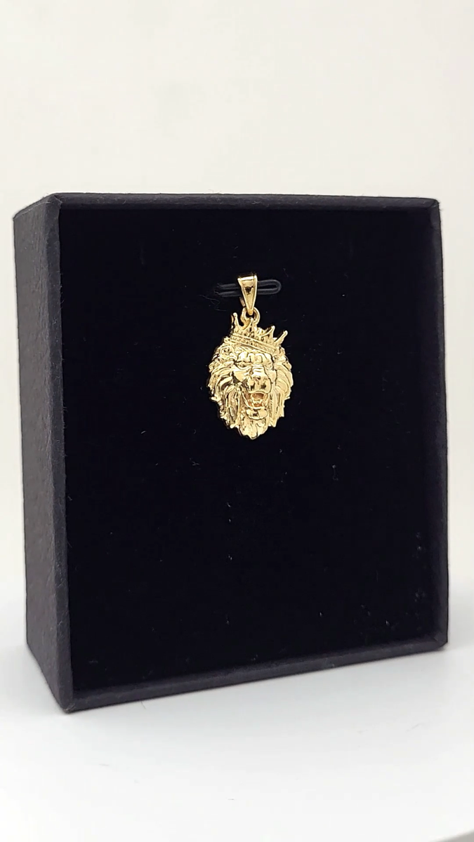 Real 14K Yellow Gold Lion Pendant Crooked Tilted Crown Sizes