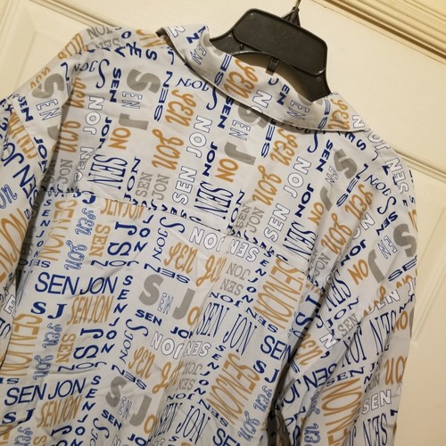 Sean John Shirt Mens Extra Large Gray Blue Button Up All Over Spellout XL - EUC - Picture 11 of 16