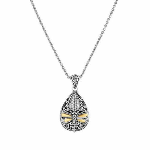Dragonfly Necklace Phillip Gavriel White Sapphire 18" Chain 18k Gold And Silver - Picture 2 of 6