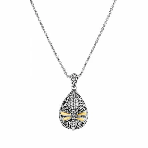 Dragonfly Necklace White Sapphire Stones Phillip Gavriel 18k Gold N Silver 18" - Image 2 of 4