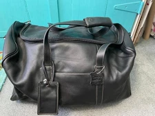 VINTAGE MILA PAOLI TRAVEL PEBBLED LEATHER DUFFLE BAG BLACK DOUBLE HANDLES