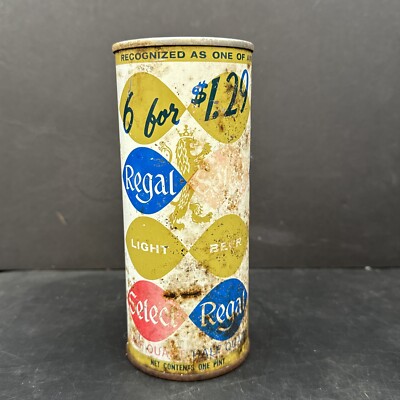 Vintage 70s Regal Select Half Quart 16 0z Straight Steel Pull Tab Beer Can Decor