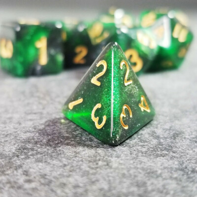 Sage's Shards - Green/Grey Glitter Polyhedral Dice Set Games Dungeons Dragons