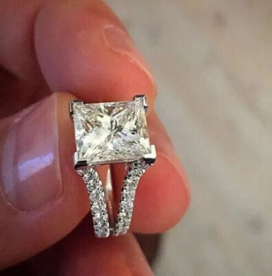 Real Moissanite Ct Princess Cut Prong Engagement Ring 14K