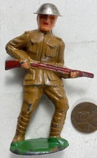 Vintage 1930's Cast Lead Barclay Army Soldier Marching With Rifle Metal Hat