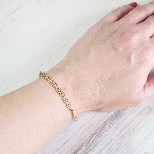 18K Gold Plated Romantic floral Crystals Chain Bracelet Israel made 7.5" long - Picture 5 of 16