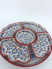 Handmade Turkish Ceramic Breakfast Set: Blue Floral Serving Bowls & Tray
