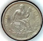 1887 Seated Liberty Dime 10c Higher Grade XF - AU Details