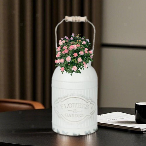 Milk Jug Vase Flower Vase Decorative Chic Rustic Iron with Handle Floral Bucket - Picture 6 of 6