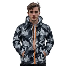 Men's Grey Hawaiian Print Hooded Windbreaker Jacket with Zip Pockets by Matix