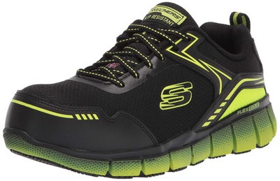 Skechers mens Athletic Work Style Construction Shoe, Black- Lime, 8 US